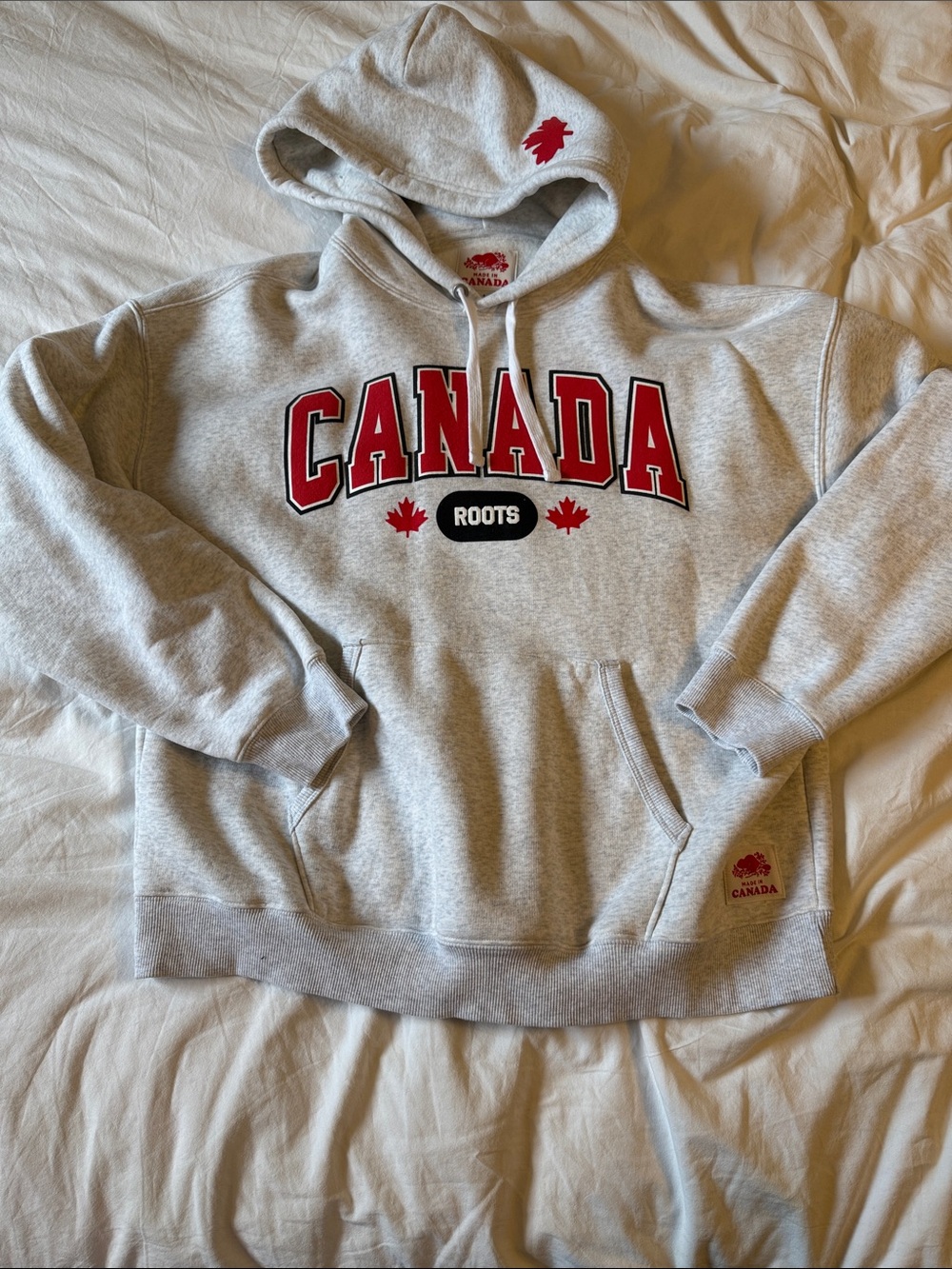 Roots Canada Grey Hoodie with Red Lettering